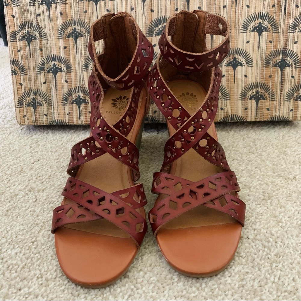 Yellow Box Leather Strappy Wedges